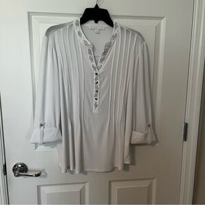 Chic White Women's Blouse with Embellished Trim